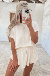 Cream High Waist Skort Set